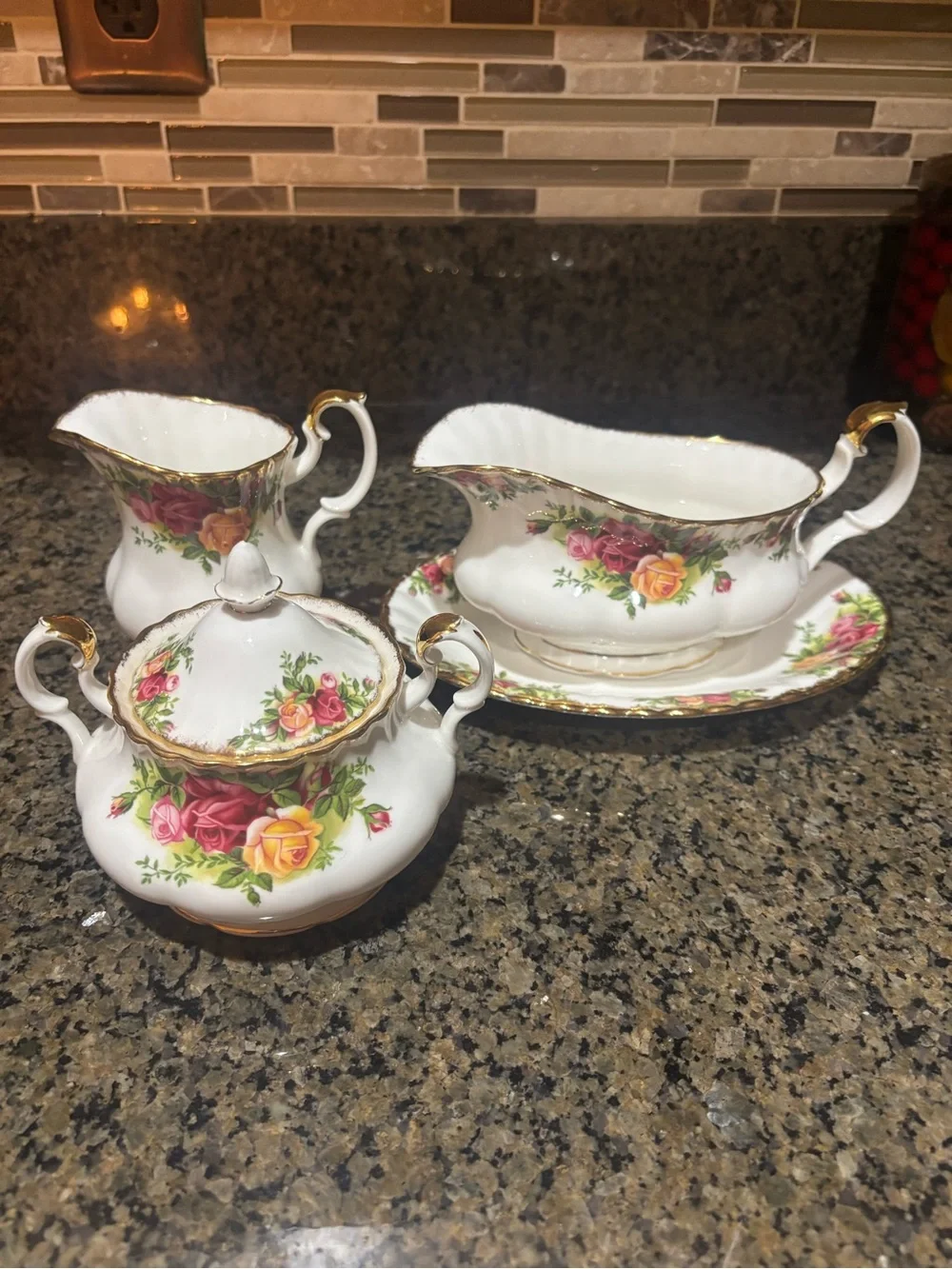 Vintage Royal Albert Old Country Rose Creamer, Sugar Bowl & Gravy Boat Set